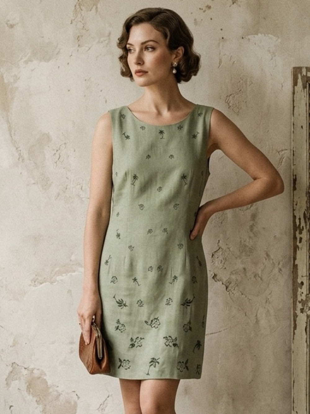Vintage 100% Silk Savannah Embroidered Shift Dress - Size 14